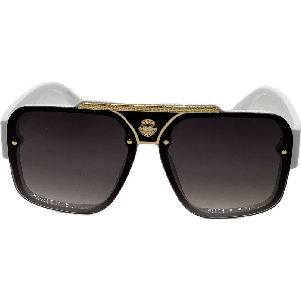 Aviator Sunglasses White Frame‎ Black Lens Gold Accent Designer Style Shades Hot